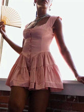 Lizakosht PINK SATIN ROMPER DRESS Women new buttons off shoulder ruffle dress 2022 summer party dress vintage laides dress